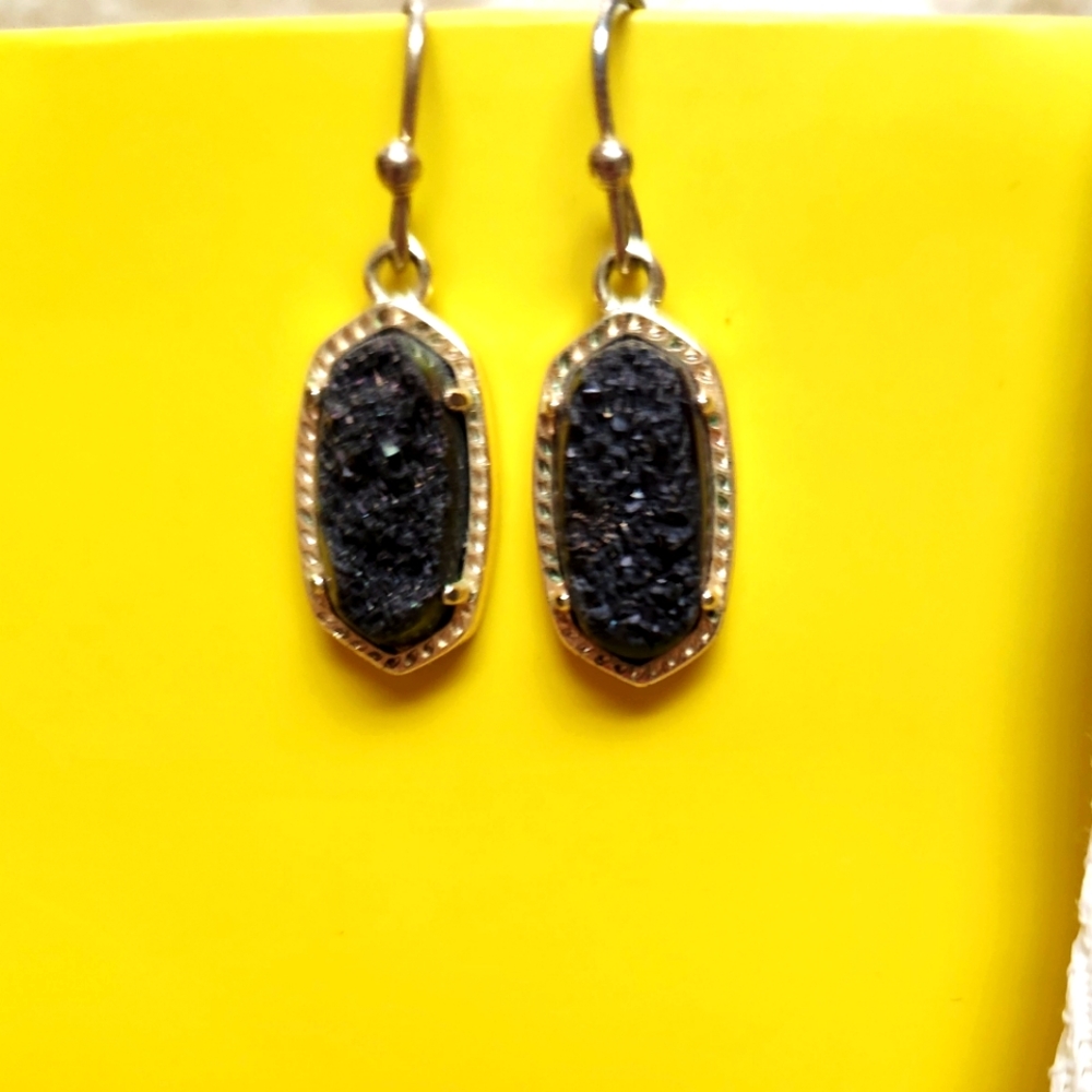 Kendra Sccott Black and Gold Drusy Lee Drop Earrings